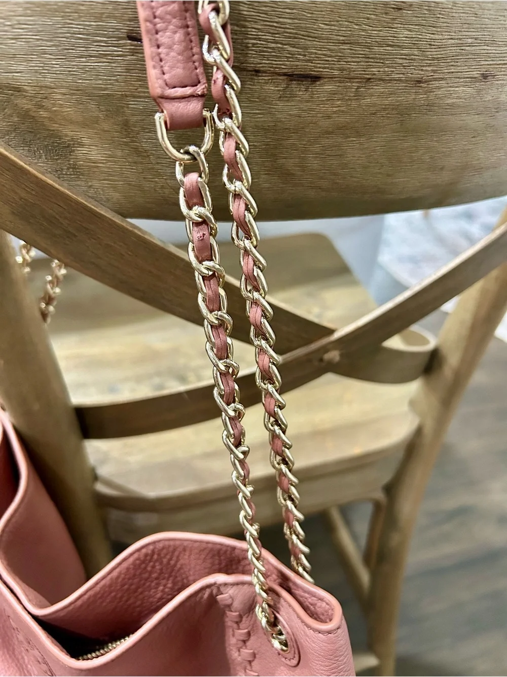 Tory Burch Blush Pink Pebbled Leather Chain Shoulder Bag